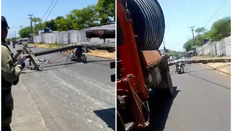 Motociclista morre esmagado por poste após caminhão derrubar fiação em Teresina
