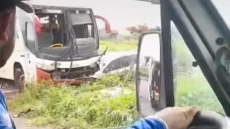 Colisão entre ônibus e carro deixa duas pessoas feridas em cidade do Piauí