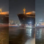 Navio porta-contêineres colide com duas balsas no Porto de Santos e tripulantes pulam no mar