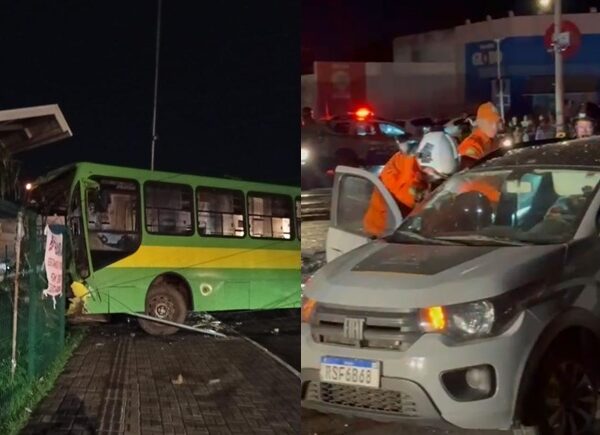 Ônibus perde o controle, colide com carro e deixa região sem energia na zona Norte de Teresina