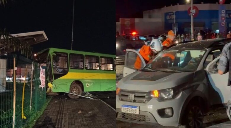 Ônibus perde o controle, colide com carro e deixa região sem energia na zona Norte de Teresina
