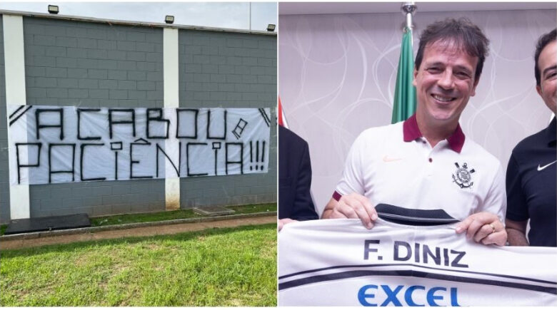 Torcida do Corinthians protesta no CT no dia da chegada de Fernando Diniz