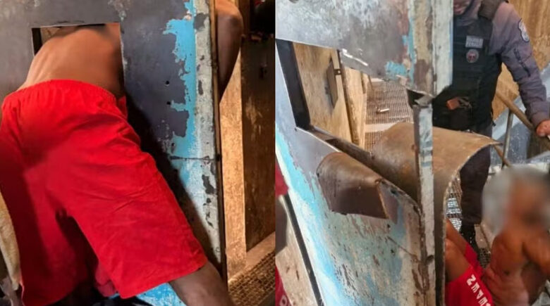 Detento fica preso em portinhola de cela e é resgatado pelo Corpo de Bombeiros
